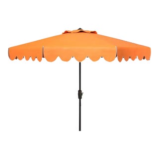 Venice Single Scallop 9ft Crank Outdoor Push Button Tilt Umbrella - Orange For Sale