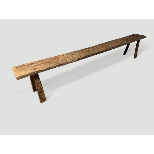 Contemporary Andrianna Shamaris Wabi Sabi Teak Wood Long Bench For Sale - Image 3 of 5