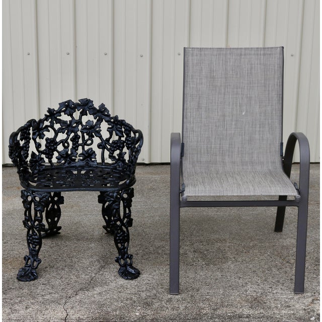 Black Vintage Mid-Century Victorian Revival Cast Iron Grapevine Garden Suite - 3 Pieces For Sale - Image 8 of 11