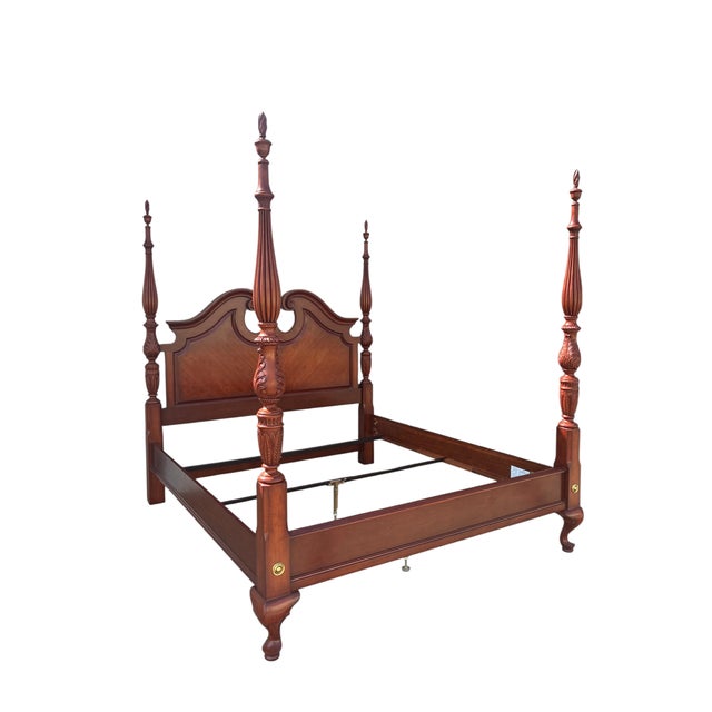 Thomasville Thomasville Collectors Cherry King Size Poster Bed Carved Headboard Chippendale For Sale - Image 4 of 18