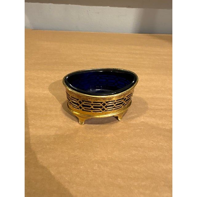 Art Deco Antique Salt Cellar With Cobalt Glass For Sale - Image 3 of 7