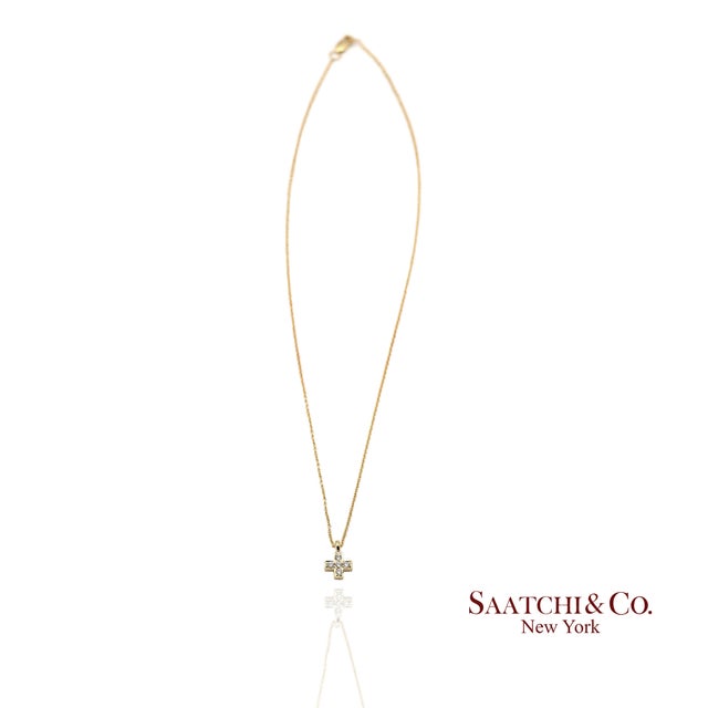 Early 21st Century 18k(750) Yellow Gold Natural Diamond Cross Pendant Necklace With Chain For Sale - Image 5 of 12