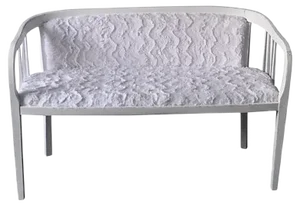 Art Nouveau Style White Painted & Upholstered Bench, 1940s