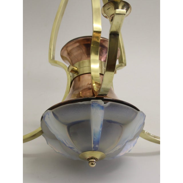 French Opalescent 3-Arm Chandelier in Brass and Glass from Petitot, 1930s For Sale - Image 12 of 16