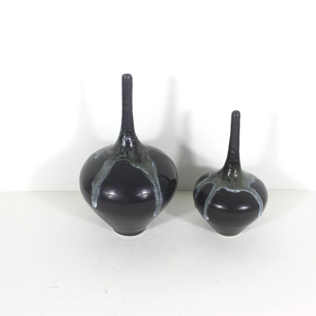 Vintage Studio Art Pottery Vases With Drip Glaze Fat Lava, a Pair For Sale - Image 4 of 11