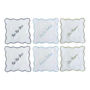 Chairish Anniversary Cocktail Napkins, Navy/Clover/Light Blue - Set of 6
