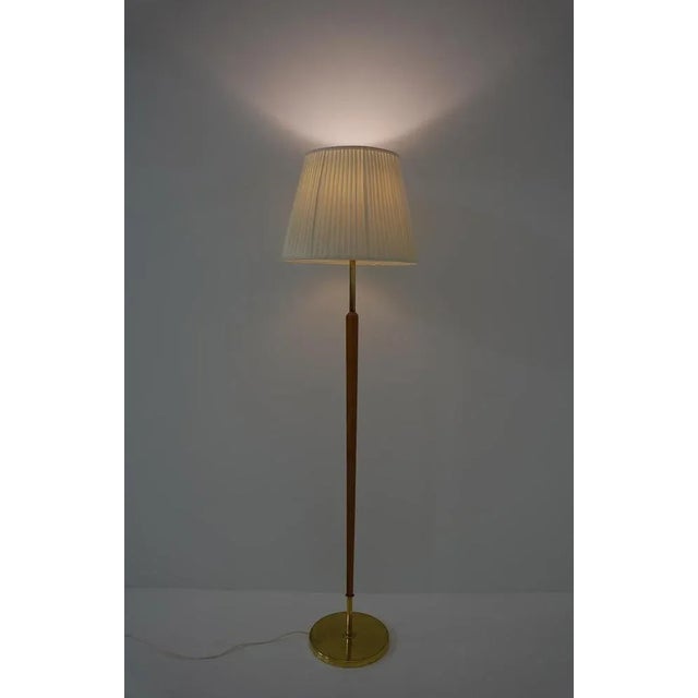 Wood Swedish Brass and Wood Floor Lamp attributed to Boréns, 1940s For Sale - Image 7 of 8
