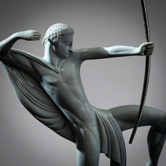 Green Early 20th Century Art Deco Bronze Sculpture of an Archer by Michel Decoux (1837-1924), France. For Sale - Image 8 of 12