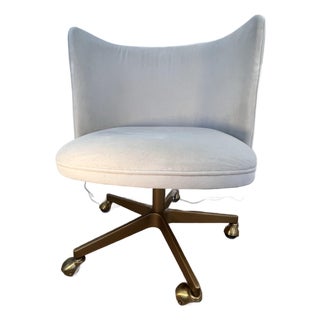 Restoration Hardware Teen Kinney Antiqued Brass Desk Chair, Velvet Mist For Sale