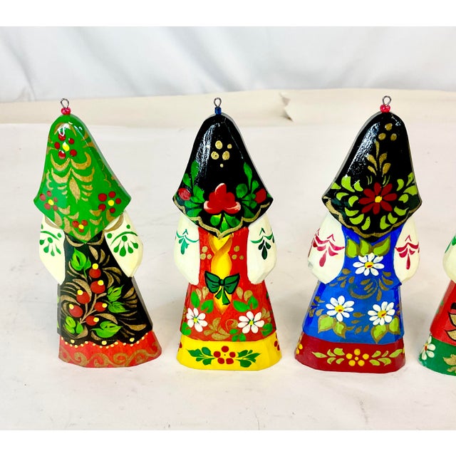 Vintage Boho Chic Folk Art Russian Hand Crafted Christmas Ornaments - Set of 6, Small. For Sale - Image 9 of 10