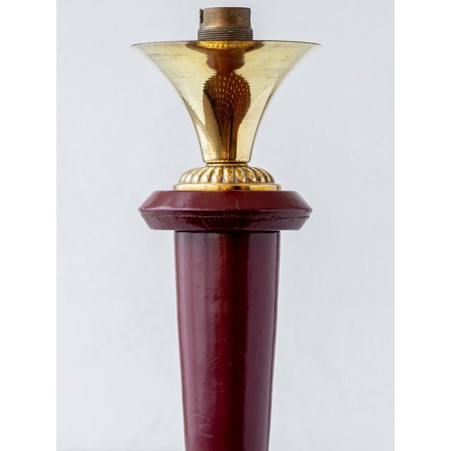 Burgundy Leather Table Lamp from Maison Lancel, 1940s For Sale - Image 10 of 13