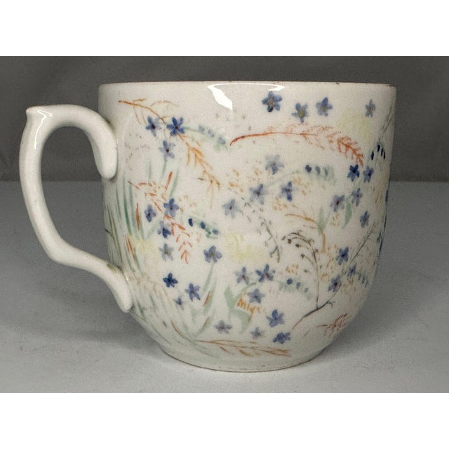 Antique Hand Painted Forget Me Not Doves Cup and Saucer c. 1900 For Sale - Image 4 of 9