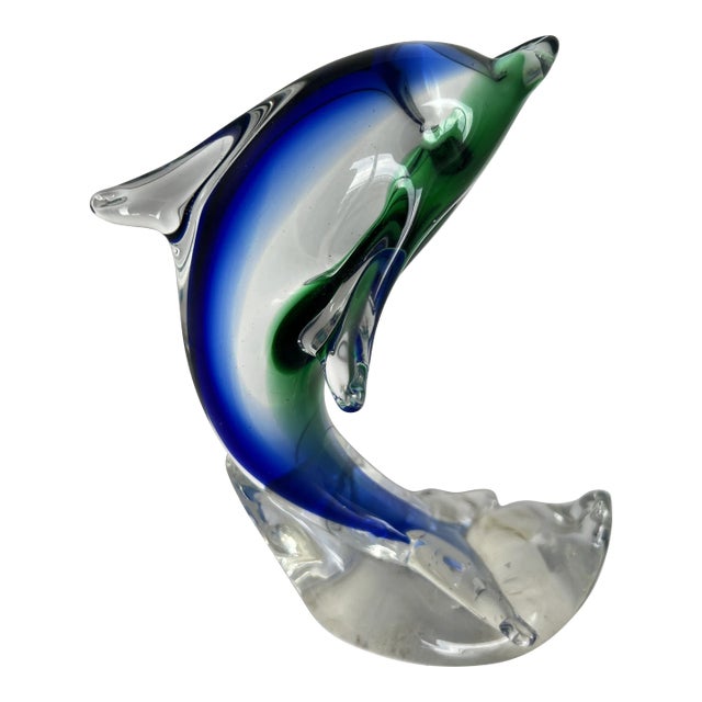 1970s Mouth-Blown Murano Style Dolphin Glass Paperweight For Sale