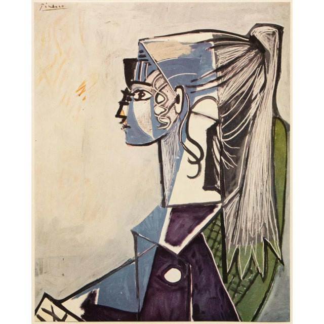 An excellent vintage period full-color print after Cubist painting "Sylvette, XIII" (1954) by Pablo Picasso. Comes from an...
