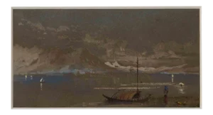 Unknown, Como, The Mountain on the Lake, Original Ink and Watercolor, Mid-20th Century