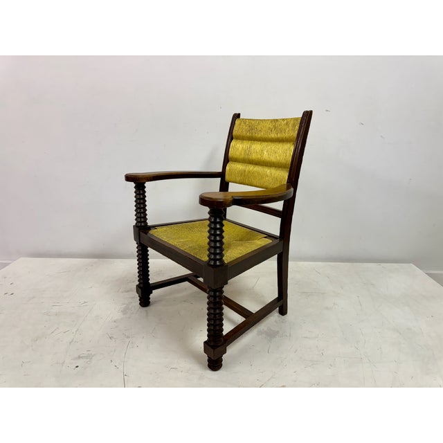 Wood French Oak and Rush Armchair attributed to Charles Dudouyt, 1940s For Sale - Image 7 of 17