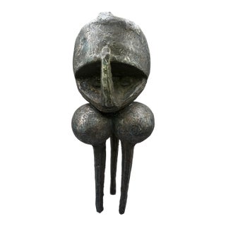Mid Century Brutalist Bronzed Metal Tribal Tripod Sculpture For Sale