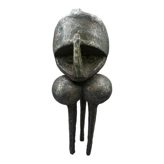 Mid Century Brutalist Bronzed Metal Tribal Tripod Sculpture For Sale