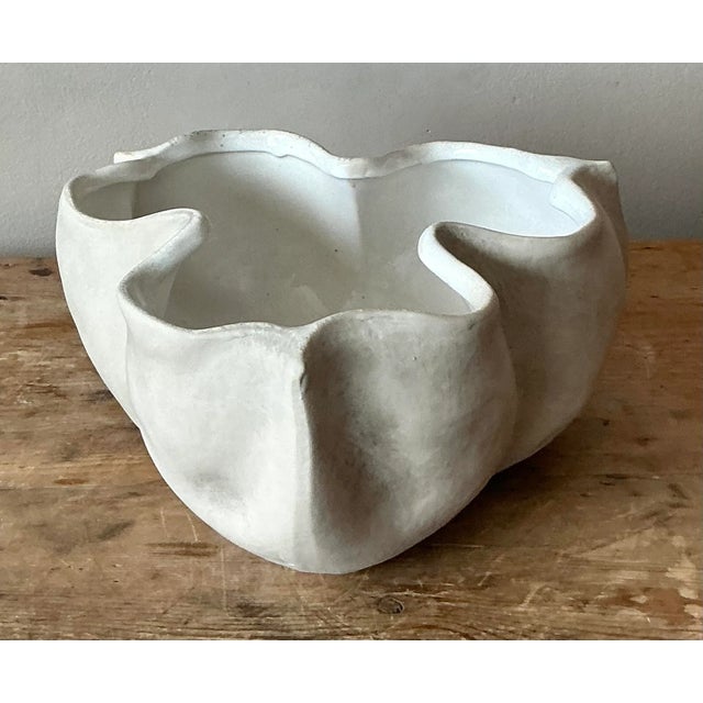 Vintage Boho Glazed Ceramic Handkerchief Bowl For Sale - Image 4 of 6