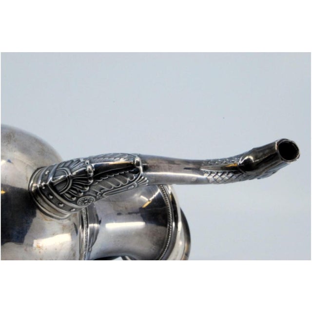 Metal Silver Coffee Pot with Grooved Body and Lid and Chestnut Wood Handle For Sale - Image 7 of 11