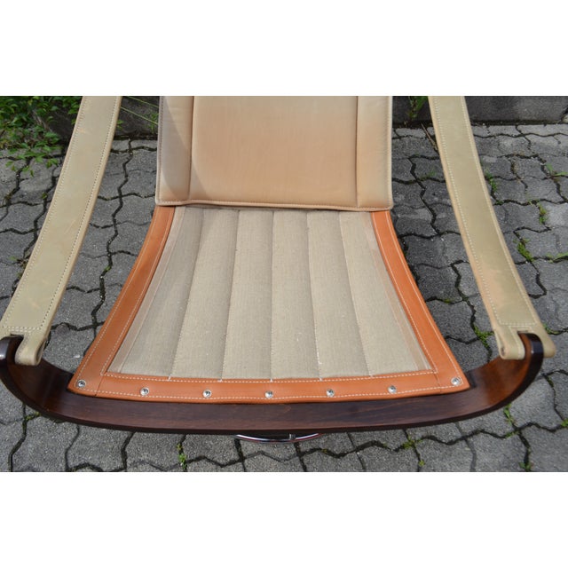 Leather Swivel Lounge Chair in Cognac and Ecru by Ake Fribytter for NELO, Sweden, 1970s For Sale - Image 11 of 18