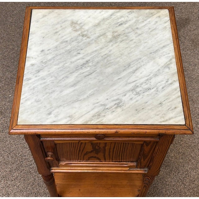 Wood Antique Pitch Pine & Marble Pot Cupboard / Side Table c.1900 For Sale - Image 7 of 11