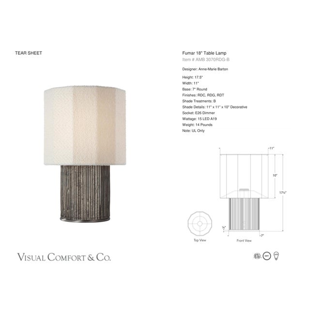 Anne-Marie Barton by Visual Comfort Signature Fumar 18" Table Lamp in Ridged Graphite with Bouclé Shade Designer: Anne-...