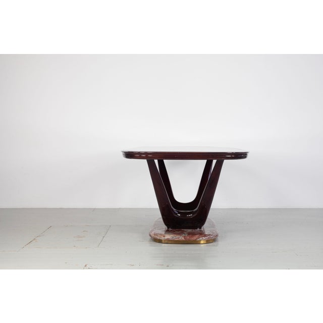 Oval Dining Table with Aubergine-Colored Glass Top and Marble Base, Italy, 1950s For Sale - Image 3 of 18
