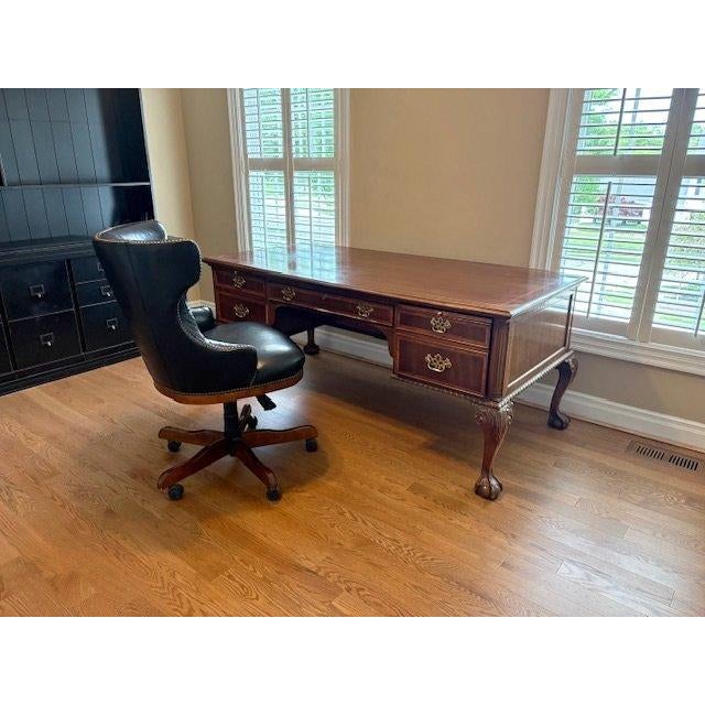 Traditional Councill Craftsmen Carved Mahogany Vintage Clawfoot Executive Desk 72" X 34" X 31" For Sale - Image 3 of 8