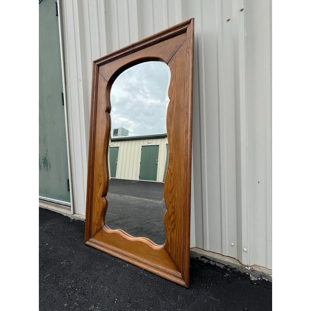 Full Length Antique Beveled Glass Mirror in Aged Oak Frame For Sale - Image 4 of 12