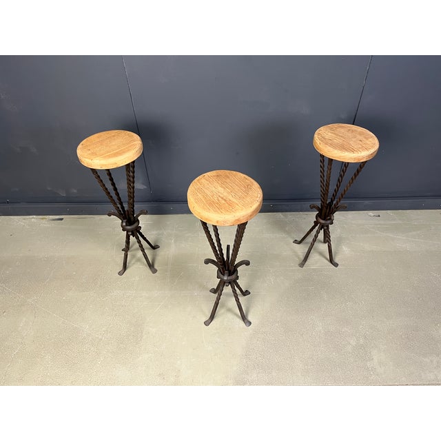 1960s Vintage French Wrought Iron Bar Stools, 1960s, Set of 3 For Sale - Image 5 of 12