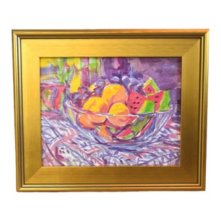 Post-Impressionist Bowl Fruit Painting Including the Antiqued Gold Wood Frame For Sale