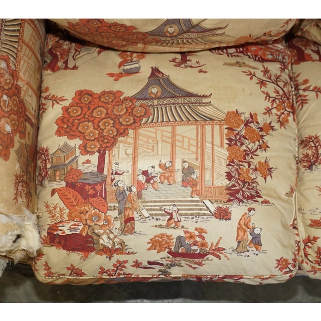 Textile Rare Circa 1880 Howard & Sons Aesthetic Movement Chinoiserie Two-Seat Sofa With Claw & Ball Feet For Sale - Image 7 of 12
