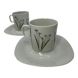 1960s Block Floral Portraits by Henry Evans Langenthal "Iris" Cups/ Saucers Set- 4 Pieces For Sale