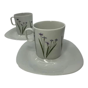 1960s Block Floral Portraits by Henry Evans Langenthal "Iris" Cups/ Saucers Set- 4 Pieces