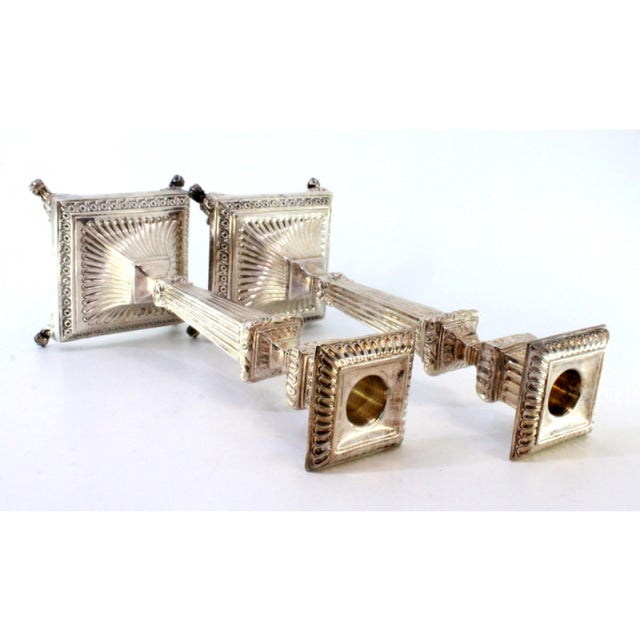 Silver Candlesticks with Fluted Friezes, Square Shafts and Raised Feet, Set of 2 For Sale - Image 5 of 10