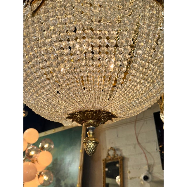 Early 21st Century French Louis XVI Style Gilt Bronze and Crystal Basket Chandeliers For Sale - Image 5 of 6