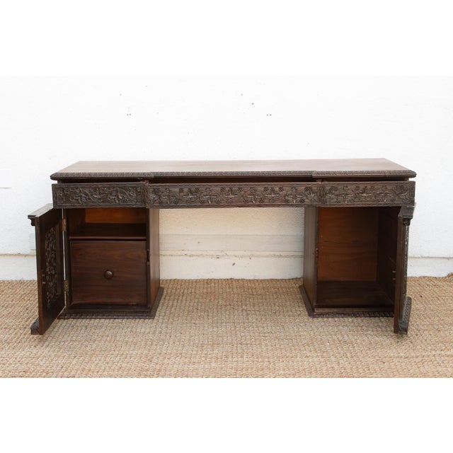 Finely Carved Anglo-Indian Rosewood Pedestal Desk For Sale - Image 9 of 12