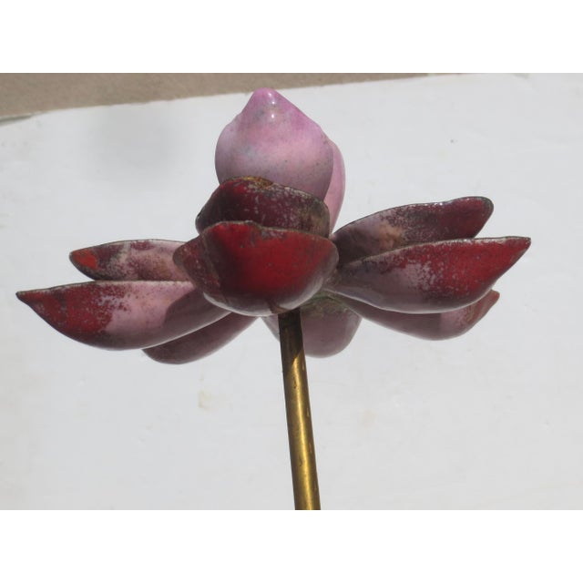 Brass Chinese Enamel on Brass Lotus Flower For Sale - Image 8 of 9
