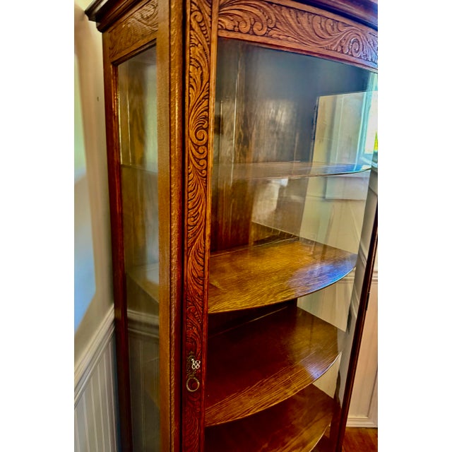 Late 19th Century Tiger Oak Curved Glass China Cabinet For Sale - Image 6 of 12
