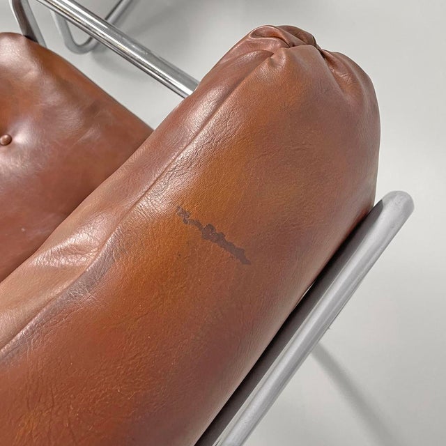 Modern Italian Brown Faux Leather and Chromed Metal Chairs, 1970s, Set of 2 For Sale - Image 9 of 18