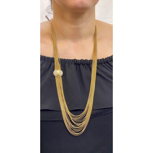 Gucci 18 Karat Gold Multi Strand Long Lariat Necklace Diamond Clasp For Sale - Image 13 of 18