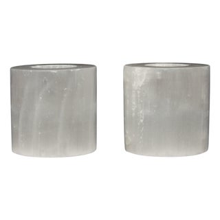 Moonlit Glow: Pair of Selenite Candle Votives 3”H For Sale