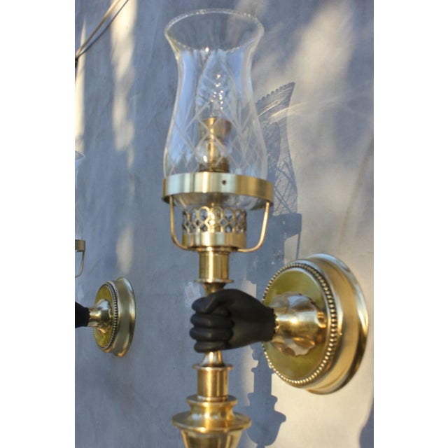 1950s Brass Wall Sconces attributed to John Devoluy, 1950s, Set of 3 For Sale - Image 5 of 8