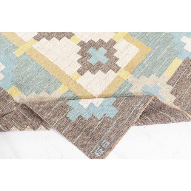 Brown Doris Leslie Blau Vintage Swedish Flat Woven Rug Signed With Initials GS For Sale - Image 8 of 9