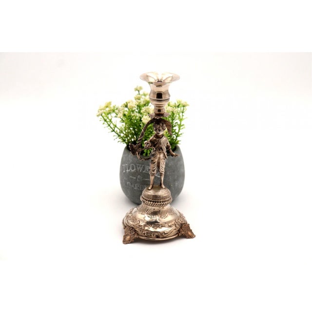 Metal Silver Toothpick Holder with Boy on Pedestal with Reliefs For Sale - Image 7 of 7