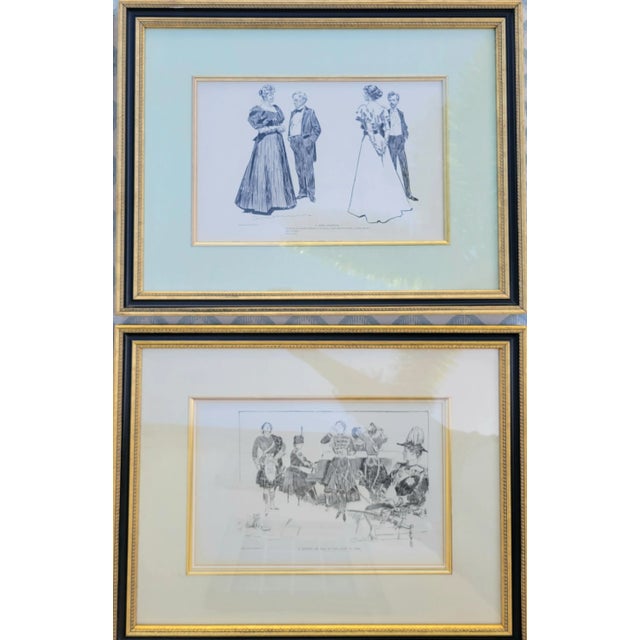Vintage Charles Dana Gibson "Gibson Girls" Framed Lithograph Wall Art From the Breakers Hotel Palm Beach Set 8 For Sale In West Palm - Image 6 of 12