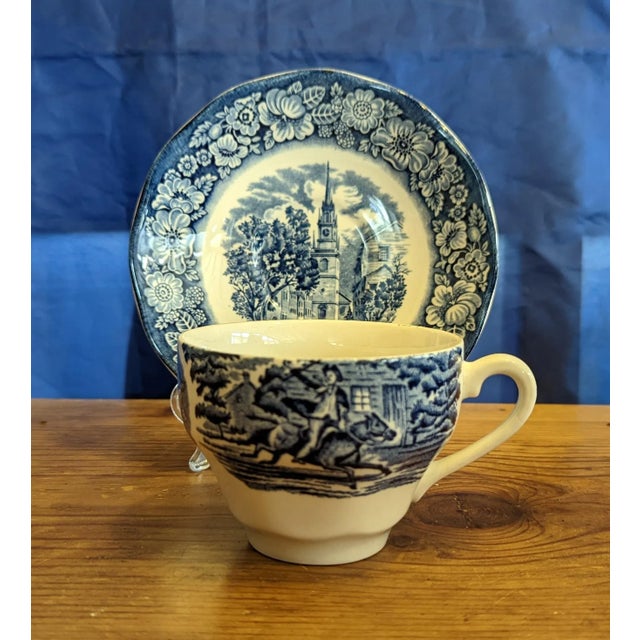 English 1970s Staffordshire Liberty Blue Coffee Cups/Saucers, Creamer, Sugar Bowl Service for 8- 19 Pieces For Sale - Image 3 of 10