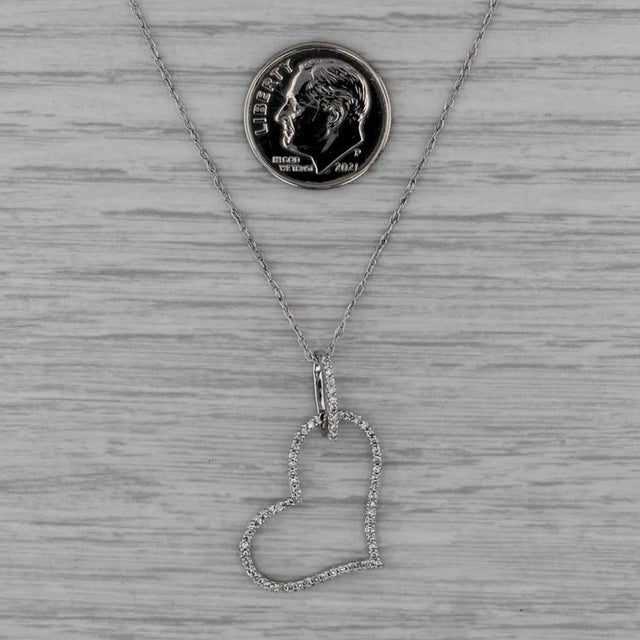 Modern 0.20ctw Diamond Openheart Pendant 14k White Gold 18" Rope Chain For Sale - Image 3 of 6