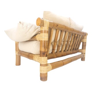 Thick Bamboo Frame Mid Century Modern c1970s Loveseat Sofa MINT For Sale